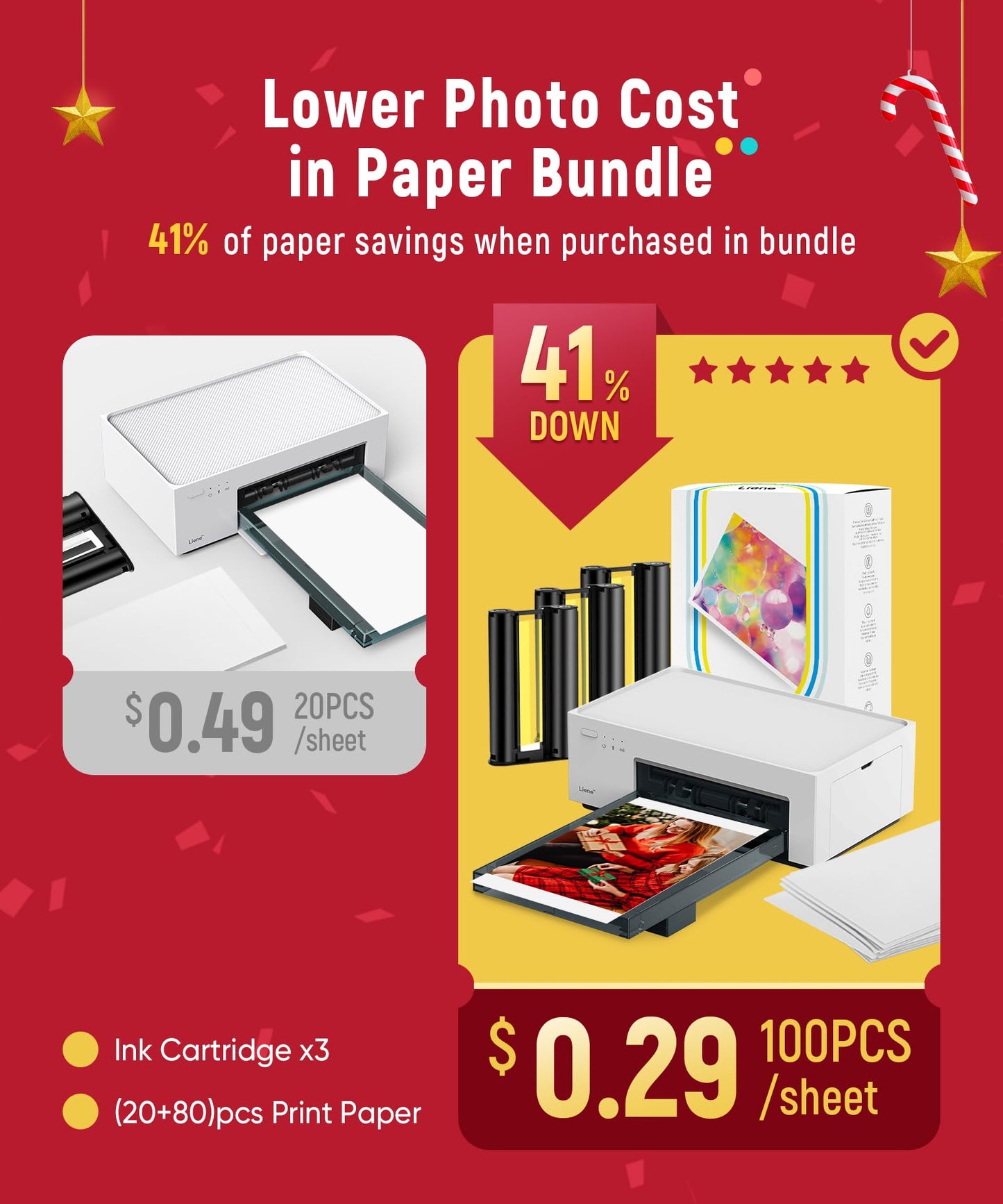 Liene 4×6 Photo Printer – Portable, Wi-Fi, 100 Sheets, Compatible with iPhone & Android, Thermal-Dye Technology
