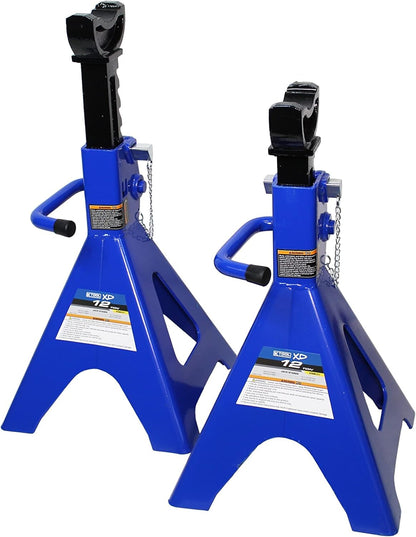 HD61222 22 Ton Automotive Jack Stands for Garages, Repair Shops, and DIY, Pin Style, V Shaped Saddle, Heavy Duty Steel Frame, Adjustable Height 11.825"- 19.725", Black/Blue, Pair