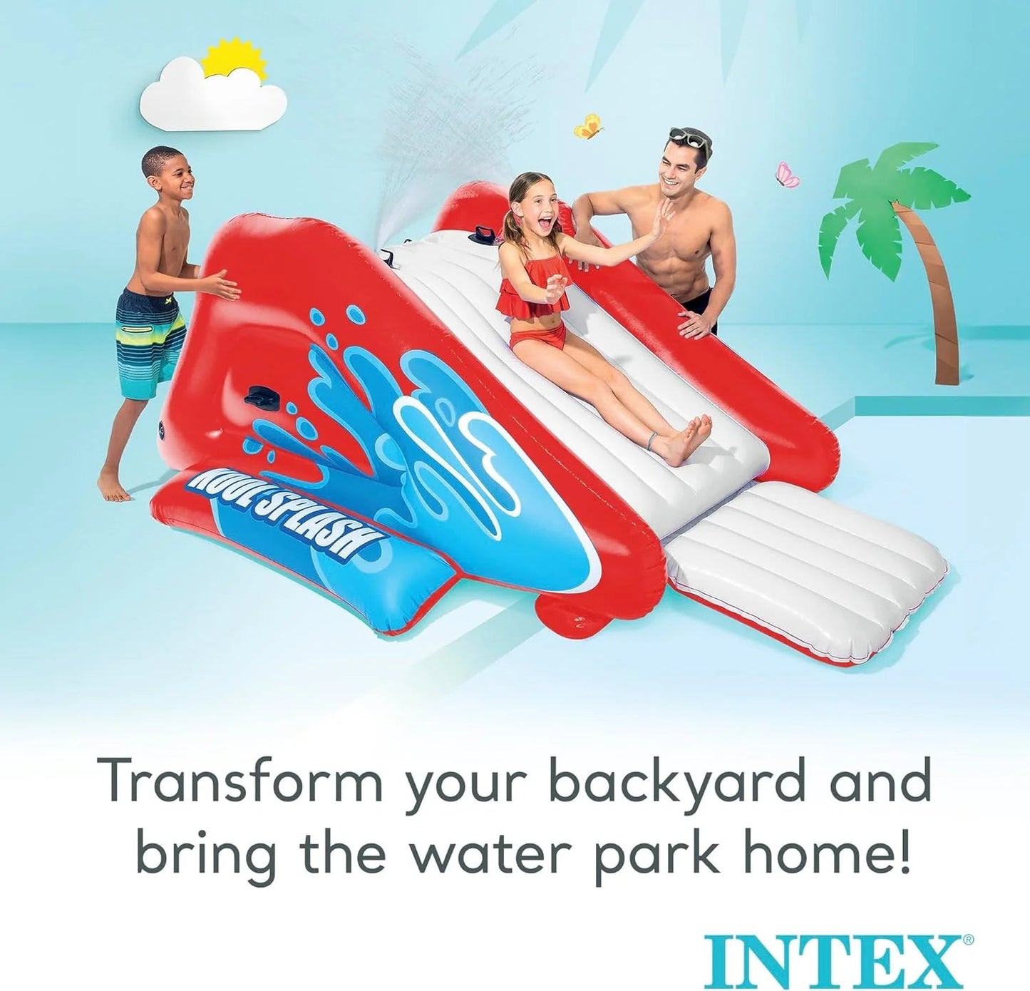 Intex Kool Splash Inflatable Water Slide Swimming Pool Play Center with Built in Sprayers for Kids and Adults, Ages 6 and Up, Blue
