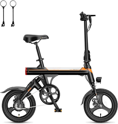 Jasion EB3 Electric Bike Adults 21mph, 500W Peak Motor, 270Wh Battery, Rear Suspension, 3 Levels Assist, 14′′ Folding Ebike for Adults and Teens, Complies to UL2849