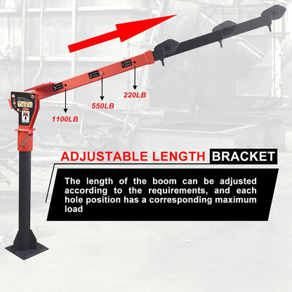 1100lb Folding Dismountable Household Hoist Truck Crane with Electric Hoist (110V) – 880lb Pulling Force, Jib Cranes for Factory, Warehouse, Construction