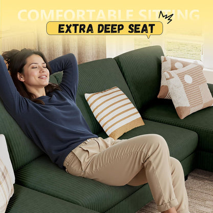 JUMMICO Sectional Couches for Living Room, U Shaped Couch with Chenille Fabric, 4 Seat Modern Sofa with Removable Pillows for Apartment and Small Space (Fabric, Grey)