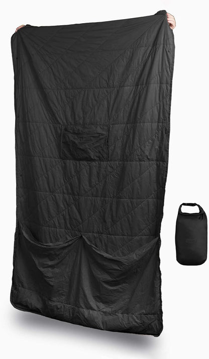 Layover Ultra-Compact Packable Down Blanket for Travel & Camping - Lightweight, Warm Travel Blanket Airplane, Car Blanket, Camping Blankets for Cold Weather - Includes Carrying Pouch (Blue)