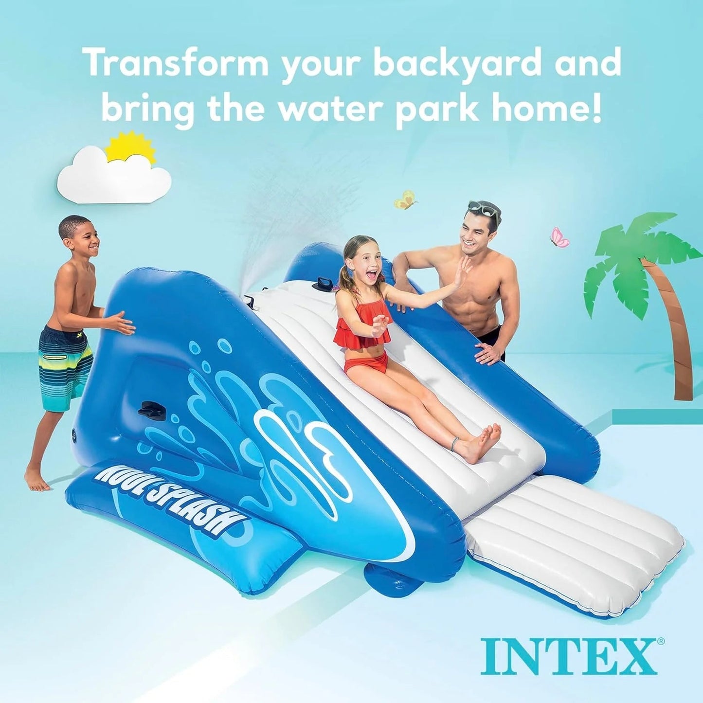 Intex Kool Splash Inflatable Water Slide Swimming Pool Play Center with Built in Sprayers for Kids and Adults, Ages 6 and Up, Blue
