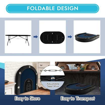 10 Players Folding Game Poker Table For Texas Card Games Casino Leisure Table With Cup Holder 4 Usb Ports Extra Lights
