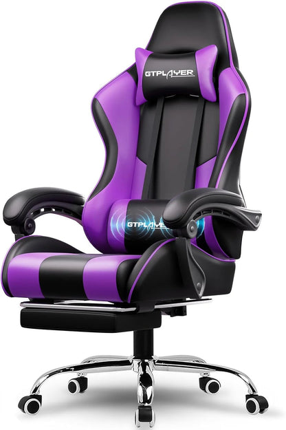 GTPLAYER Gaming Chair with Footrest and Lumbar Support Ergonomic Computer Chair with Headrest, 360 Swivel, Height Adjustable, White