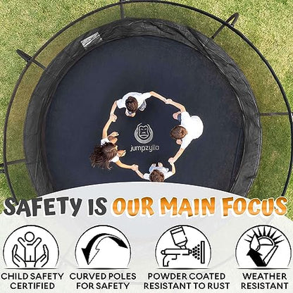 JUMPZYLLA Recreational Trampoline with Enclosure and Ladder, Galvanized Anti-Rust Coating