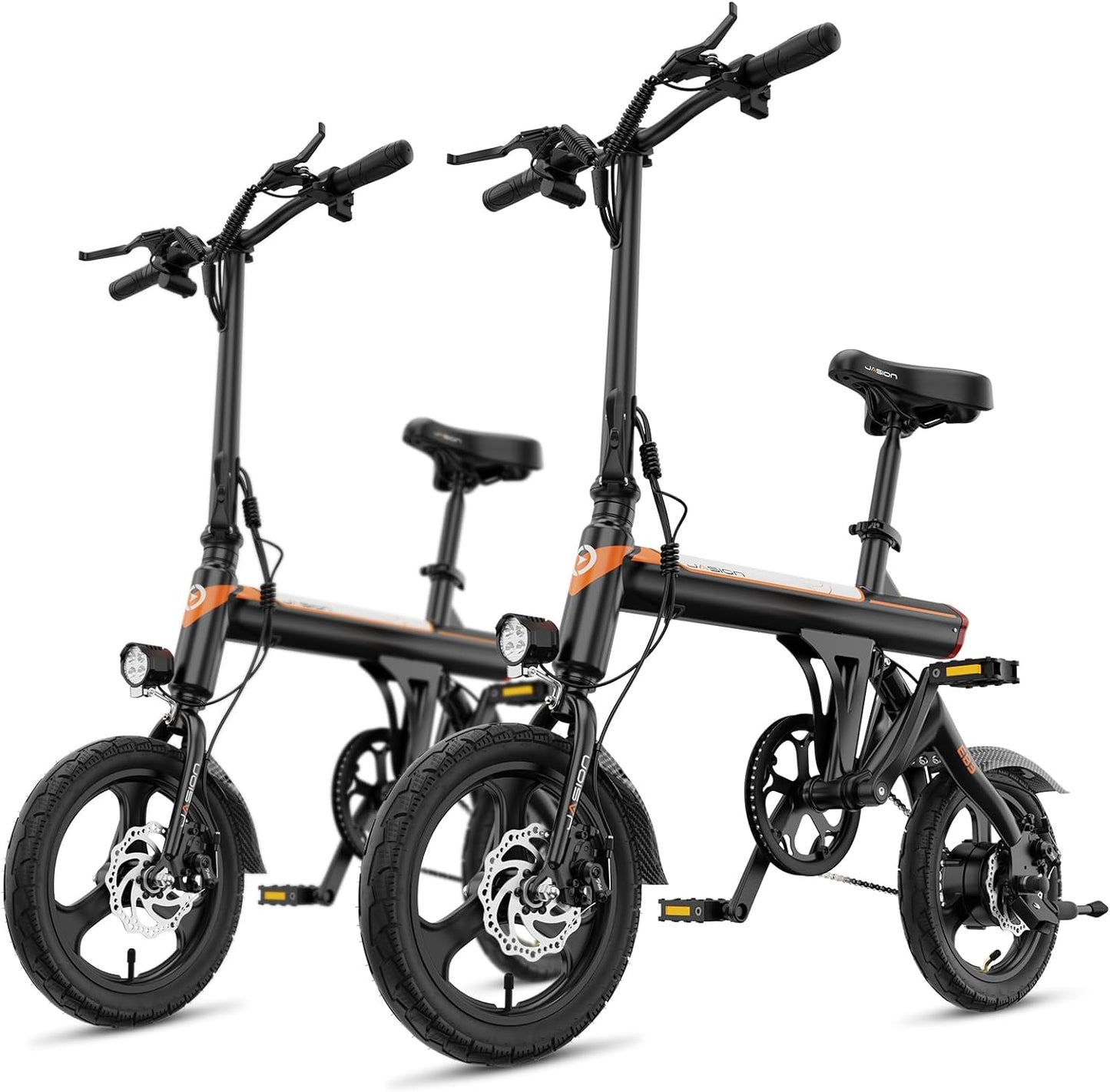 Jasion EB3 Electric Bike Adults 21mph, 500W Peak Motor, 270Wh Battery, Rear Suspension, 3 Levels Assist, 14′′ Folding Ebike for Adults and Teens, Complies to UL2849