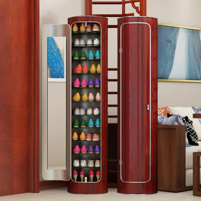 Large-capacity multi-layer rotating disinfection shoe cabinet with mirror + deodorizer