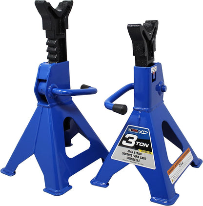 HD61222 22 Ton Automotive Jack Stands for Garages, Repair Shops, and DIY, Pin Style, V Shaped Saddle, Heavy Duty Steel Frame, Adjustable Height 11.825"- 19.725", Black/Blue, Pair