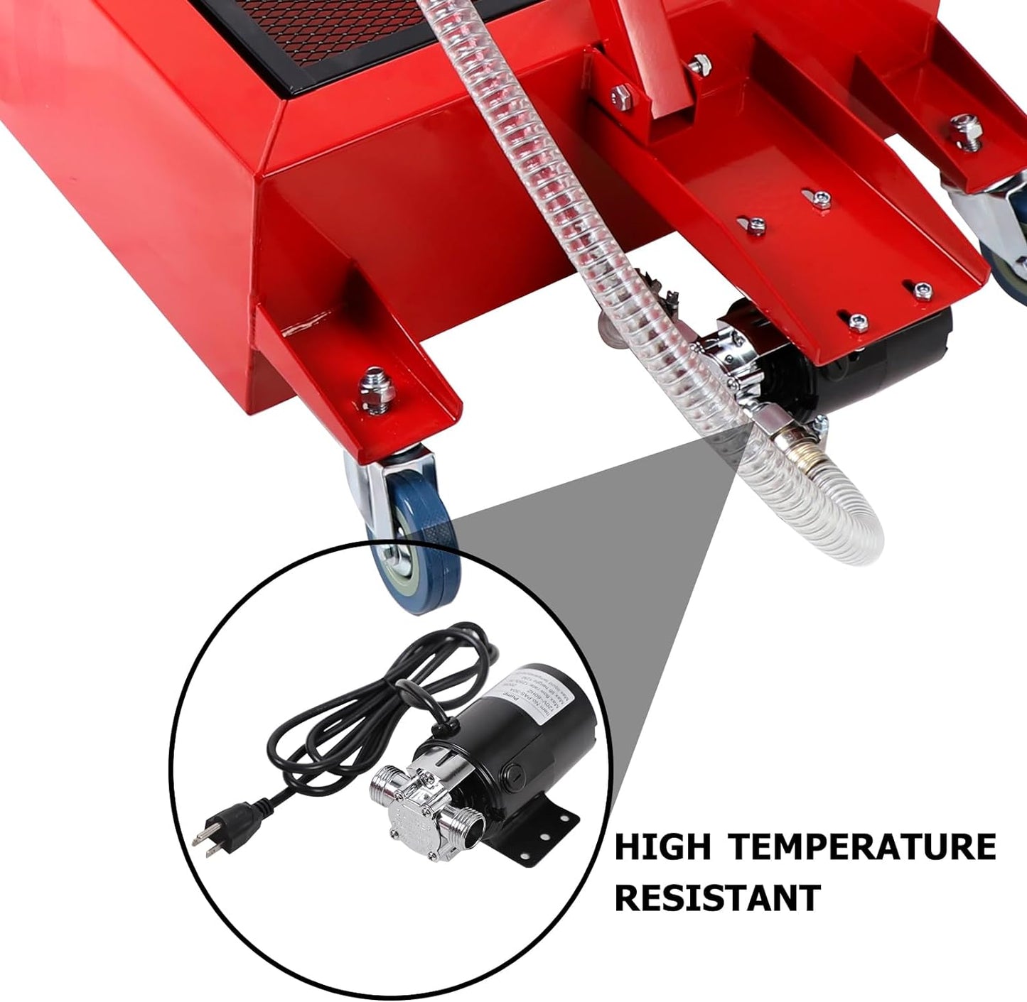 20 Gallon Low Profile Roll Around Oil Drain Pan with 110V Electric Pump 8 Feet Hose for Trucks Cars SUVS Red