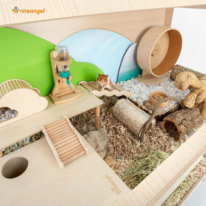 Hamster Cage W/Oblique Opening Cage Door - MDF Aspen Small Animal Cage for Syrian Hamsters Degus or Other Similar-Sized Pets (Medium - 40.7 x 22.7 x 22.9 inches, Burlywood)