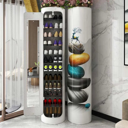Large-capacity multi-layer rotating disinfection shoe cabinet with mirror + deodorizer