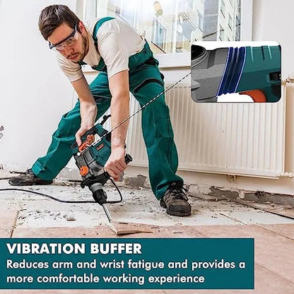 GLORITY Heavy Duty Rotary Hammer Drill with Aluminum Alloy Housing, 5 Drill Bits