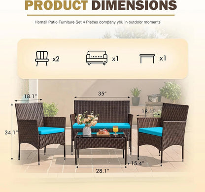 Homall 4 Pieces Outdoor Patio Furniture Sets Rattan Chair Wicker Set, Outdoor Indoor Use Backyard Porch Garden Poolside Balcony Furniture Sets Clearance (Brown and Beige)