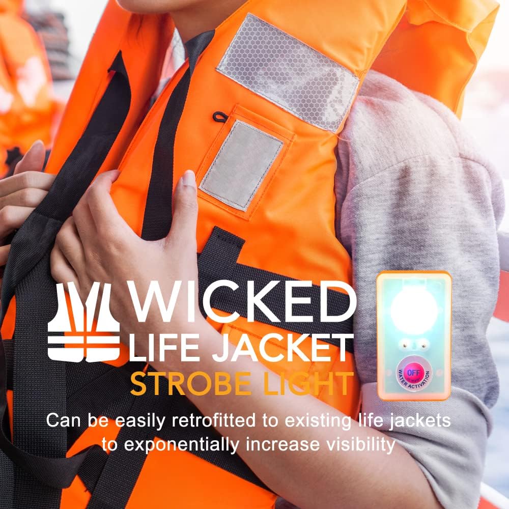 Life Jacket LED Strobe Light for Emergency Overboard Survival; Water Activated High Intensity Beam Long Range Rescue (4 Pack)