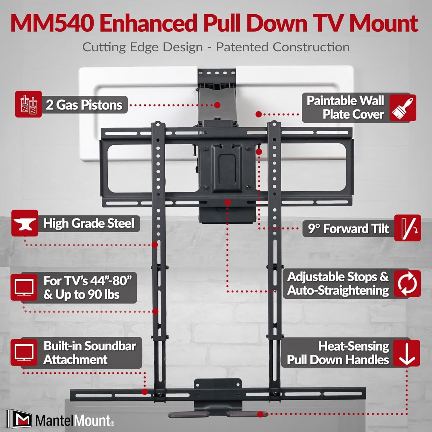 MantelMount MM540 Fireplace TV Mount, 40–80", Auto-Straightening
