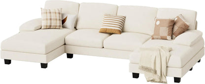 JUMMICO Sectional Couches for Living Room, U Shaped Couch with Chenille Fabric, 4 Seat Modern Sofa with Removable Pillows for Apartment and Small Space (Fabric, Grey)