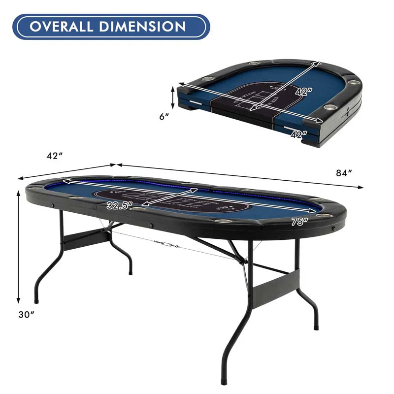 10 Players Folding Game Poker Table For Texas Card Games Casino Leisure Table With Cup Holder 4 Usb Ports Extra Lights