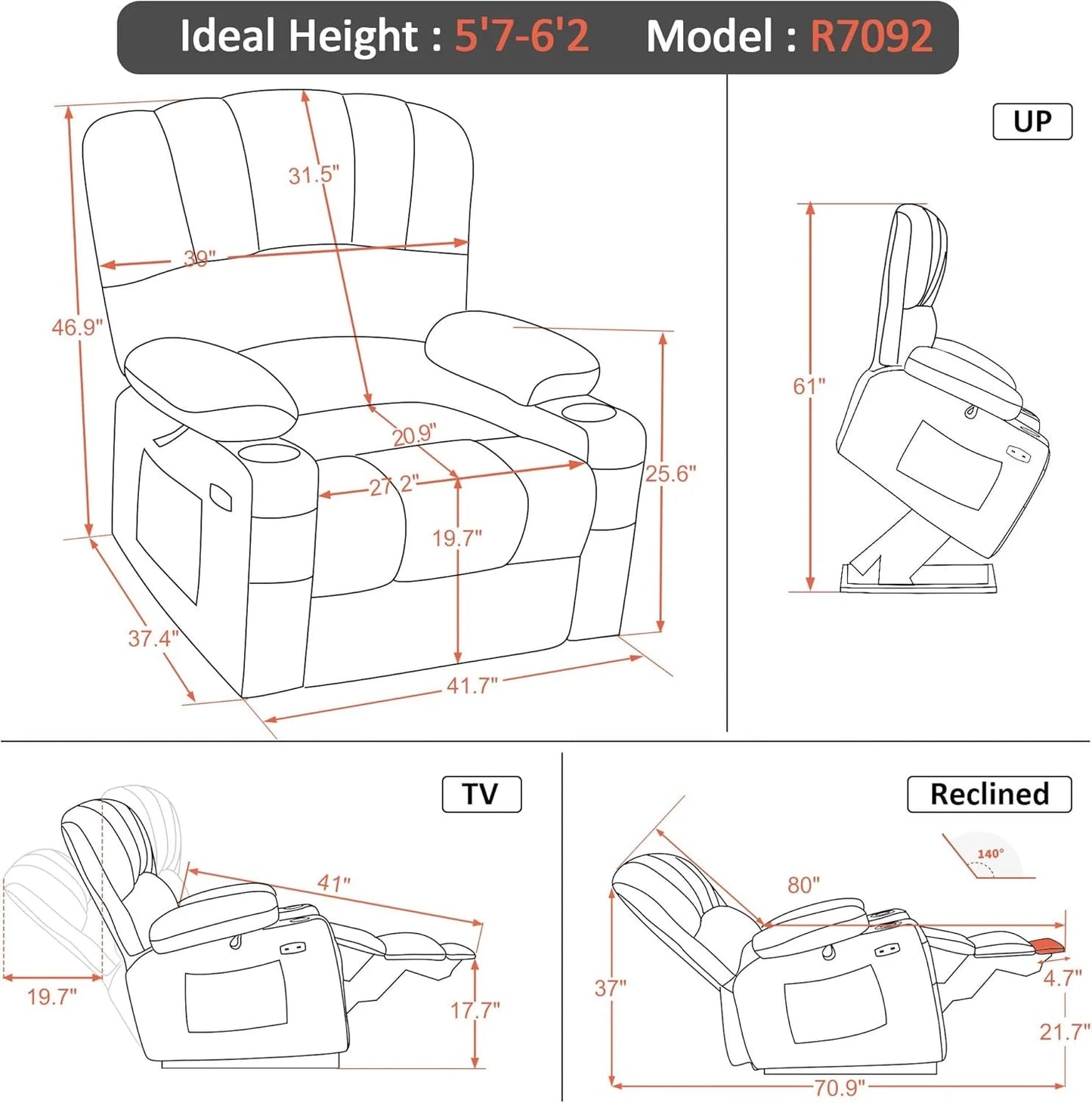 Heated Lift Recliner for Seniors with USB & Cup Holders