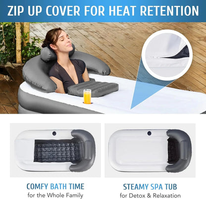 Inflatable Adult Bath Tub, Free-Standing Blow Up Bathtub with Foldable Portable Feature for Adult Spa with Electric Air Pump (High-Density PVC)