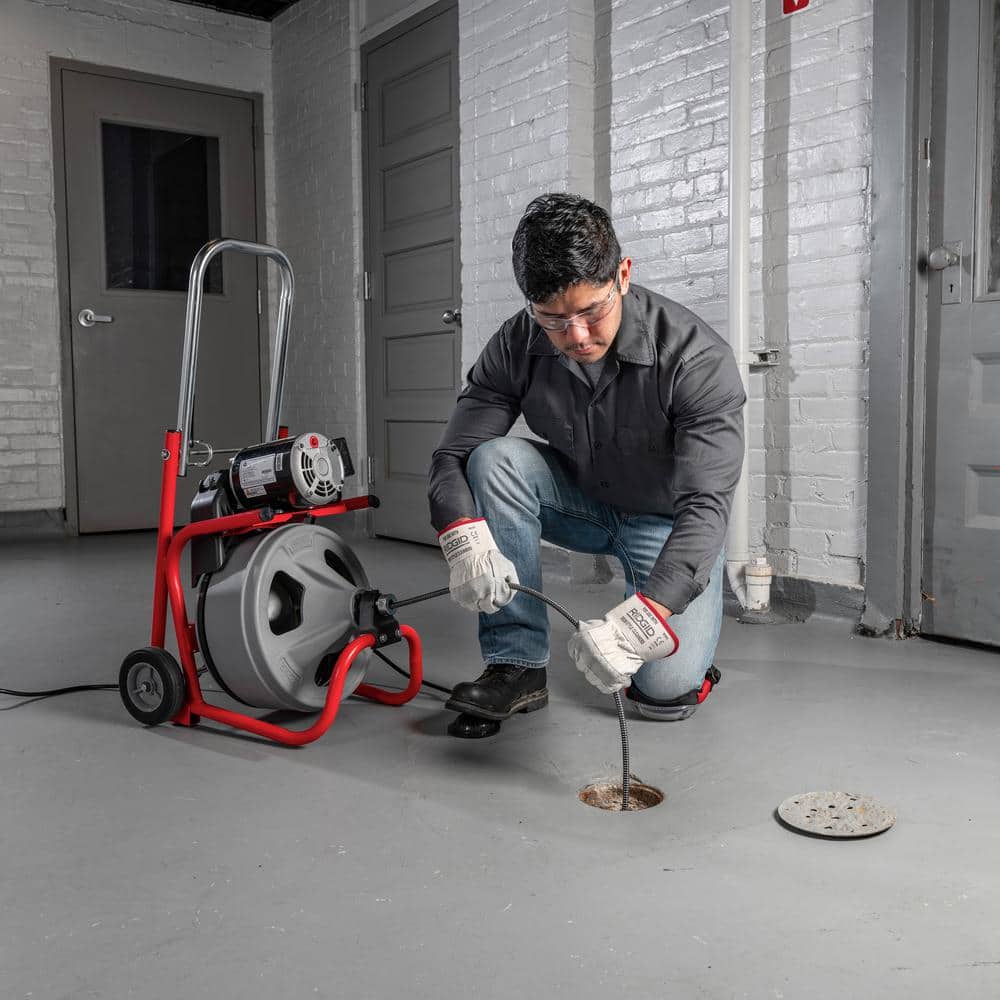 K 400 Drain Cleaning Snake Auger 120 Volt Drum Machine with C 32IW 3/8 in. x 75 ft. Cable 4 Piece Tool Set & Gloves 52363