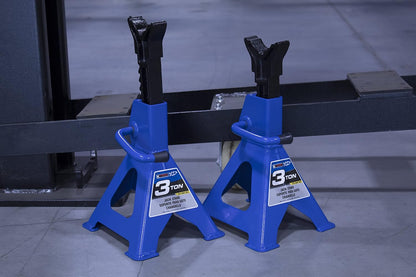 HD61222 22 Ton Automotive Jack Stands for Garages, Repair Shops, and DIY, Pin Style, V Shaped Saddle, Heavy Duty Steel Frame, Adjustable Height 11.825"- 19.725", Black/Blue, Pair
