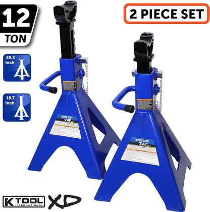 HD61222 22 Ton Automotive Jack Stands for Garages, Repair Shops, and DIY, Pin Style, V Shaped Saddle, Heavy Duty Steel Frame, Adjustable Height 11.825"- 19.725", Black/Blue, Pair