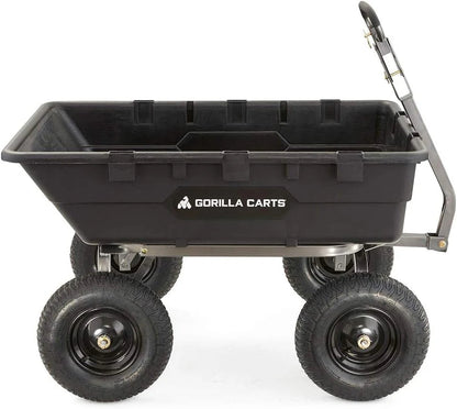 Heavy Duty Poly Utility Dump Wagon Garden Cart w/Pneumatic Tires, 6 Cu Ft - 1200 lb Capacity Outdoor Wheelbarrow for Yard, Landscaping & Gardening, Lawn Tractor or ATV Towable-Gorilla Carts
