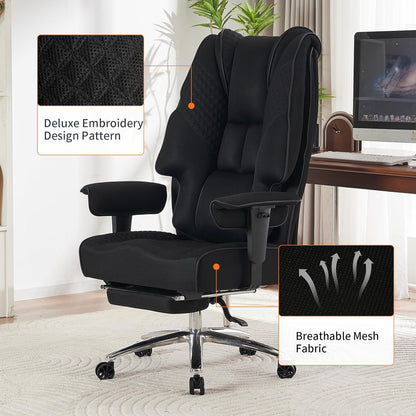 Large Tall Office Chair 400 lbs Wide Seat, Leather High Back Executive Office Chair with Footrest, Ergonomic Office Chair Lumbar Support to Relieve Lower Back Pain (Beige)