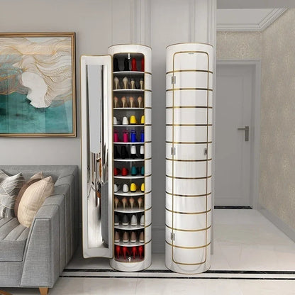 Large-capacity multi-layer rotating disinfection shoe cabinet with mirror + deodorizer