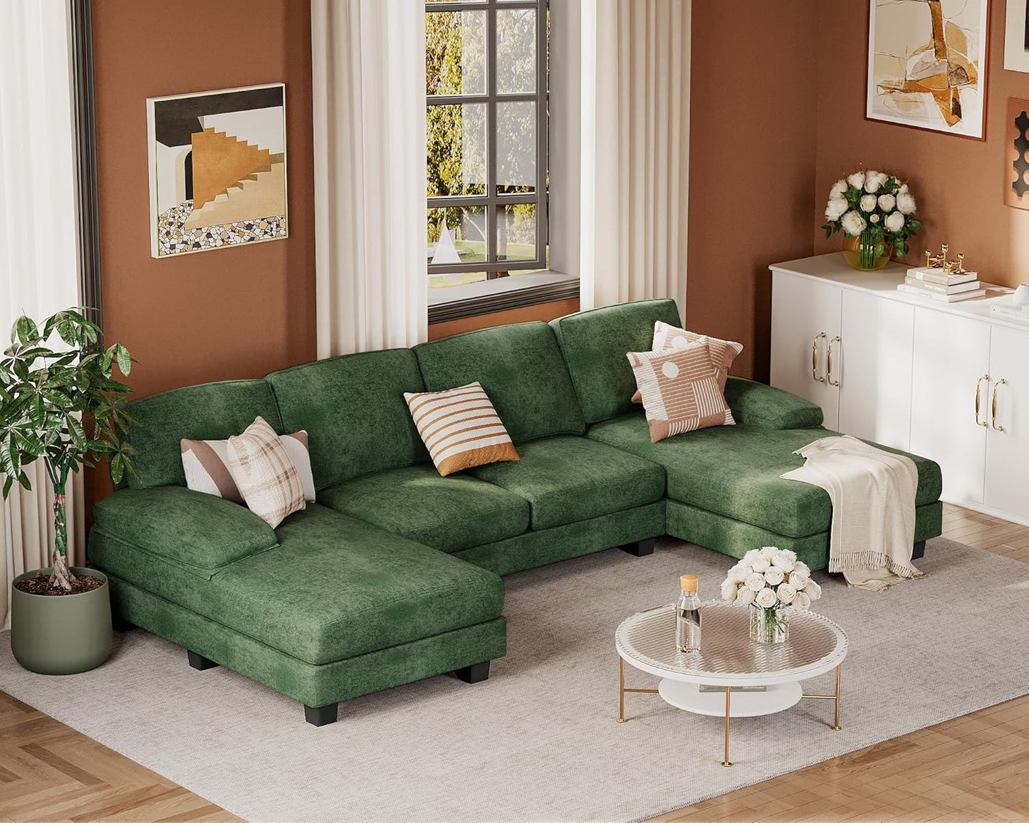 JUMMICO Sectional Couches for Living Room, U Shaped Couch with Chenille Fabric, 4 Seat Modern Sofa with Removable Pillows for Apartment and Small Space (Fabric, Grey)