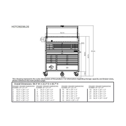 Husky 56 in. W x 22 in. D Heavy Duty 23-Drawer Combination Rolling Tool Chest and Top Tool Cabinet Set in Matte Blue HOTC5623BL2S