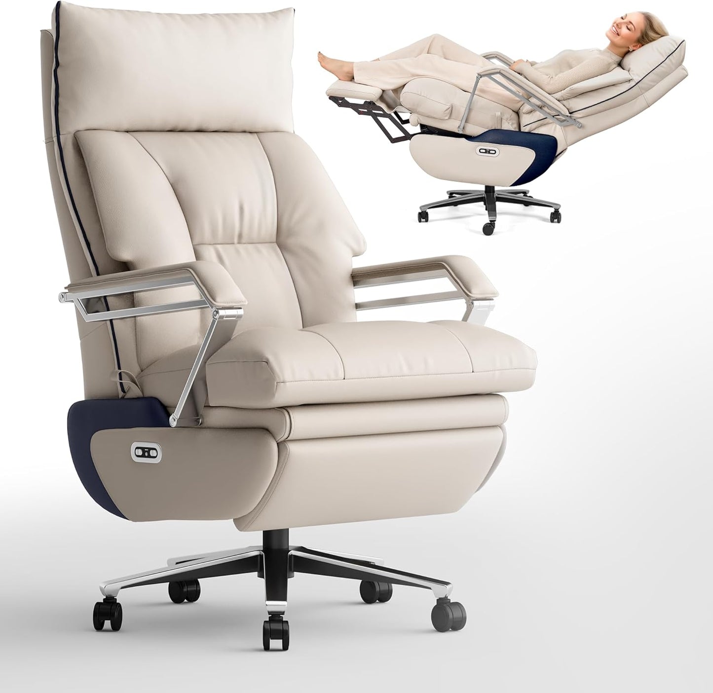M80 Dual Motor Executive Office Chair with Footrest, Big & Tall, 420lbs, Beige