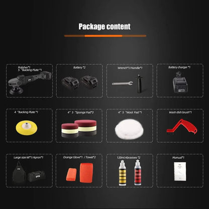 18V Cordless Car Polisher, 15mm Orbit 2000-4800 OPM Portable Buffer Polisher with 7 Variable Speed 2Pcs 4.0Ah Battery, 6 Sponge Pads,2 Wool Pad, Tool Bag for Car Polishing, Waxing