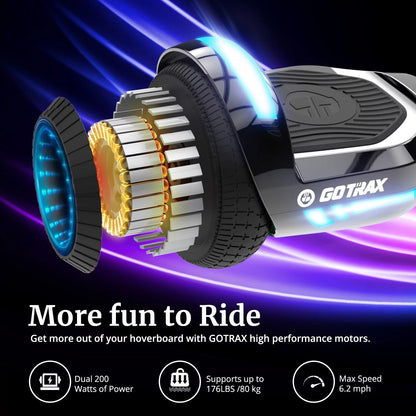 GOTRAX GLIDE PRO Bluetooth Hoverboard, 6.5" Wheels and 7 Colors Lights Self Balancing Scooters for 44 176lbs Kids Adults Silver