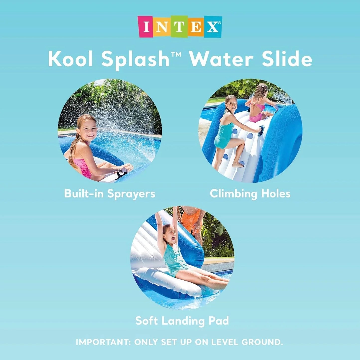 Intex Kool Splash Inflatable Water Slide Swimming Pool Play Center with Built in Sprayers for Kids and Adults, Ages 6 and Up, Blue