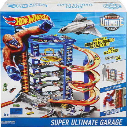 Hot Wheels Track Set with 4 1:64 Scale Toy Cars, Super Ultimate Garage, Over 3 Feet Tall
