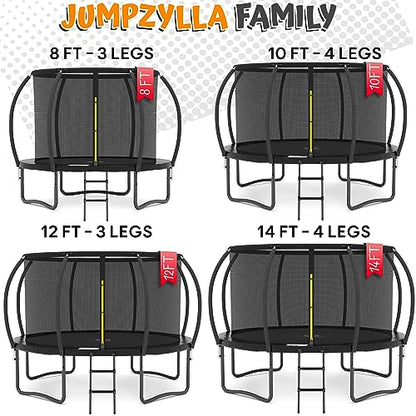 JUMPZYLLA Recreational Trampoline with Enclosure and Ladder, Galvanized Anti-Rust Coating