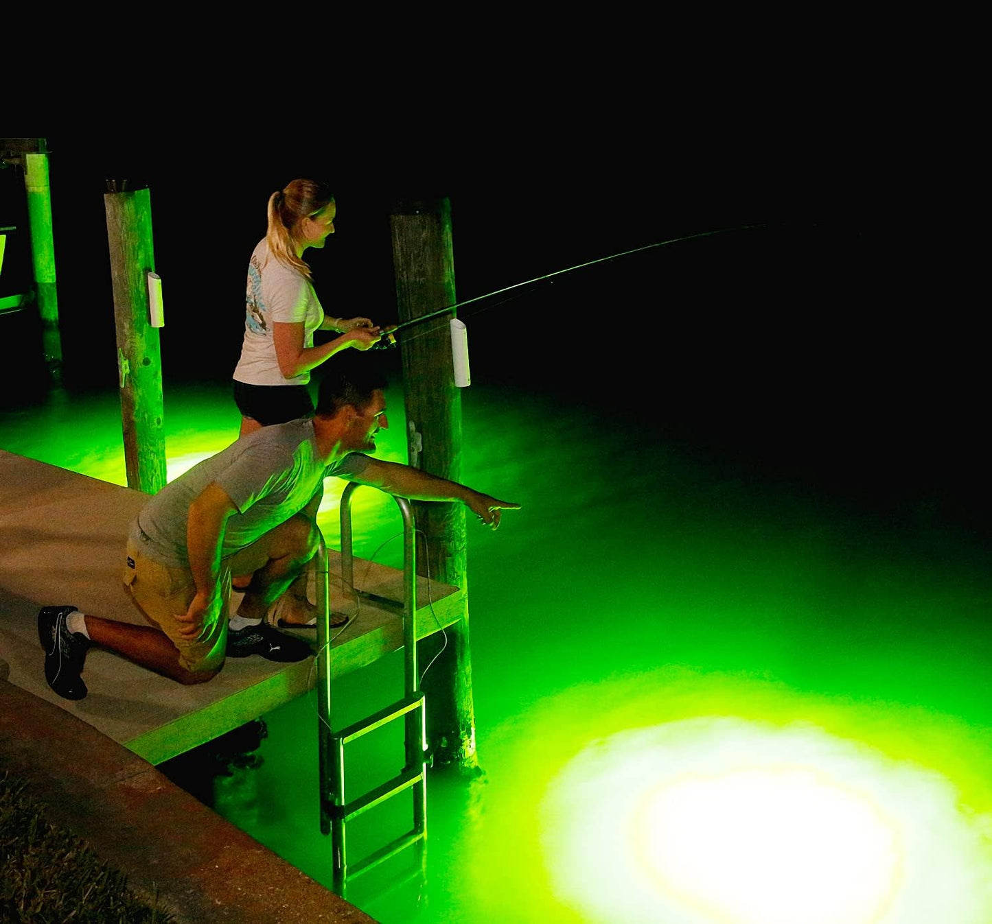 Light Extra Bright Vibrant Green 250W Single Light for Docks with 50' of Marine Grade Wire, Easy to Install, Dusk to Dawn Operation, Salt or Fresh Water, Guaranteed to Attract Fish