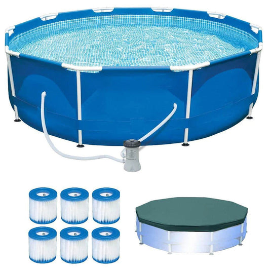 10 ft. x 10 ft. Round 30 in. Deep Metal Frame Pool w/ Pump & Type H Filters (6 Pack) & 10′ Round Pool Cover 6 x 29007E + 28201EH + 28030E