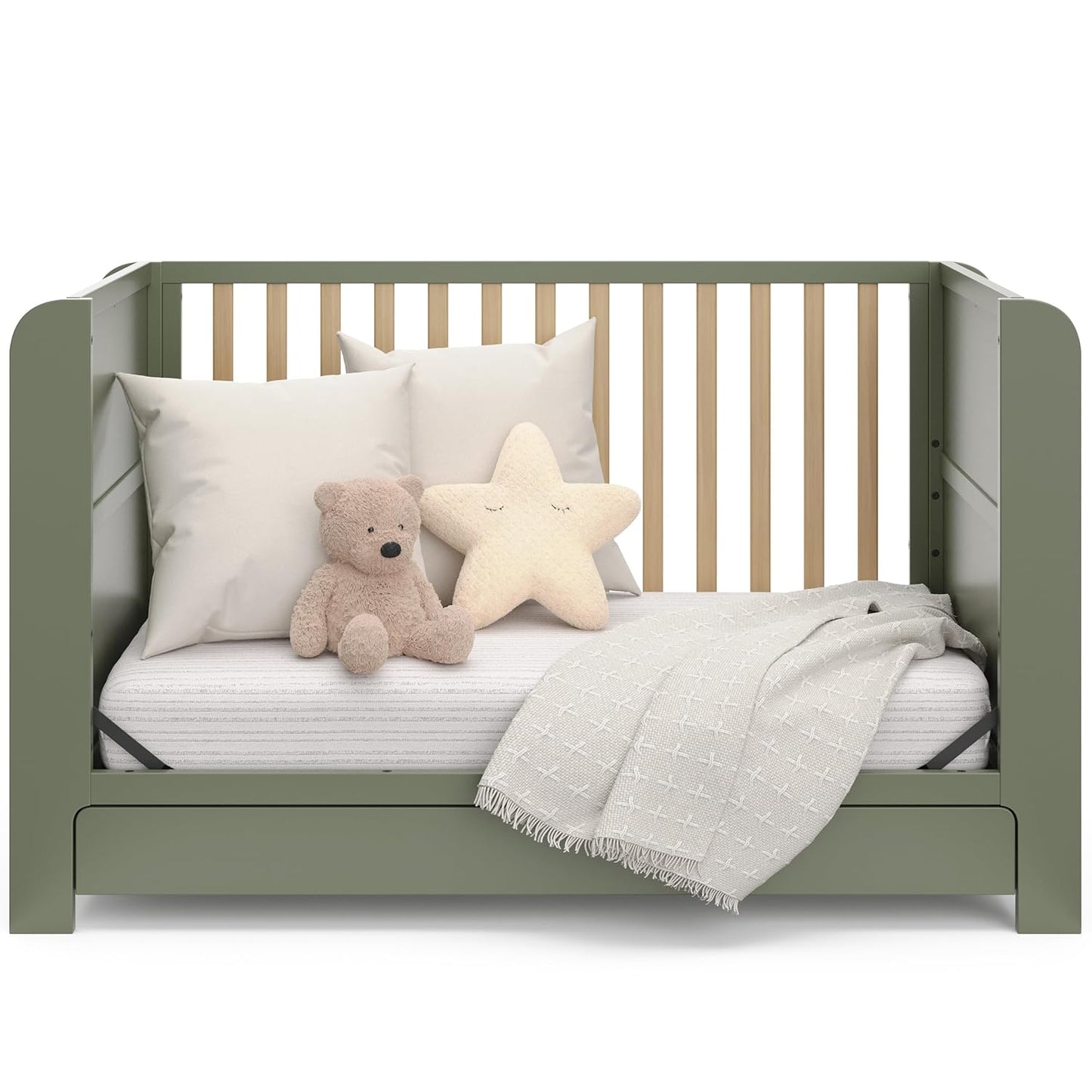 Graco Read-with-Me 4-in-1 Convertible Crib with Drawer, Olive/Driftwood