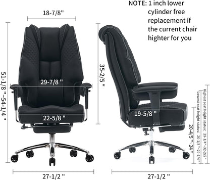 Large Tall Office Chair 400 lbs Wide Seat, Leather High Back Executive Office Chair with Footrest, Ergonomic Office Chair Lumbar Support to Relieve Lower Back Pain (Beige)