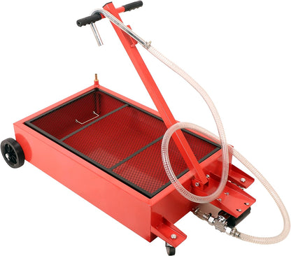 20 Gallon Low Profile Roll Around Oil Drain Pan with 110V Electric Pump 8 Feet Hose for Trucks Cars SUVS Red