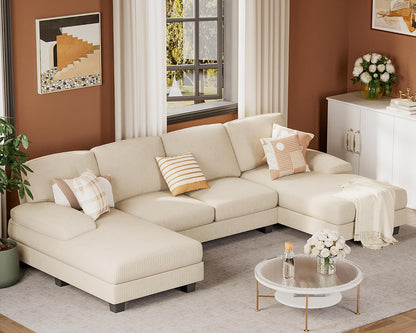 JUMMICO Sectional Couches for Living Room, U Shaped Couch with Chenille Fabric, 4 Seat Modern Sofa with Removable Pillows for Apartment and Small Space (Fabric, Grey)