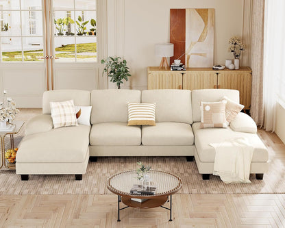 JUMMICO Sectional Couches for Living Room, U Shaped Couch with Chenille Fabric, 4 Seat Modern Sofa with Removable Pillows for Apartment and Small Space (Fabric, Grey)