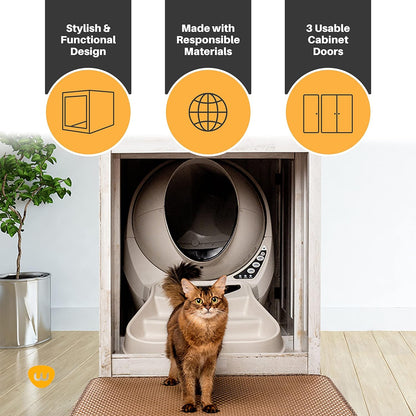 Litter-Robot Credenza with Litter Box Enclosure, Rustic White Plank Finish, 43.2” W x 28.1” D x 33.1” H, Stylish and Durable Hidden Cat Litter Box Furniture, Litter-Robot Not Included