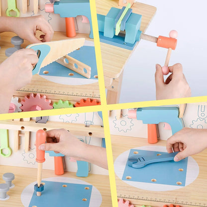 Kids Tool Bench Workshop Workbench with Tool Set Wooden Construction Workbench