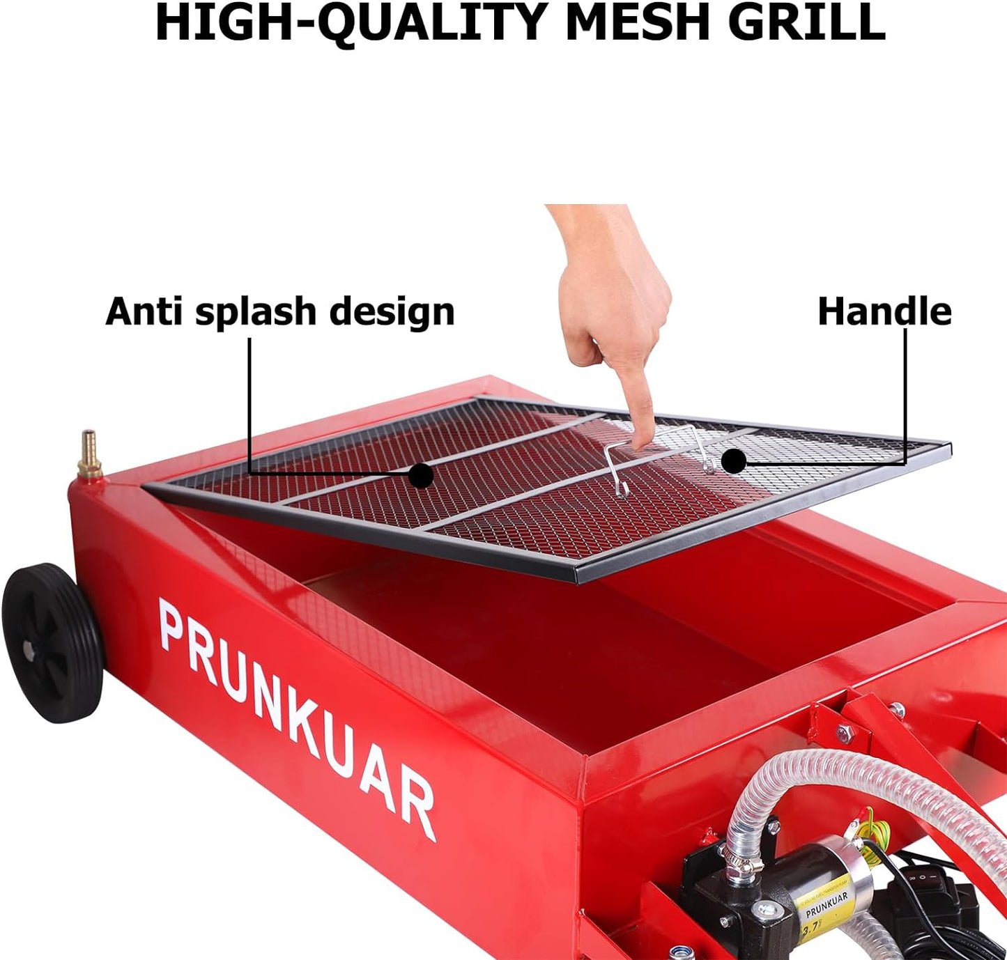 20 Gallon Low Profile Roll Around Oil Drain Pan with 110V Electric Pump 8 Feet Hose for Trucks Cars SUVS Red