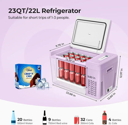 12 Volt Refrigerator 12V Car Fridge 23 Quart Portable Freezer Compressor Cooler 12/24V DC 110~240 Volt AC for Truck Van RV Camper SUV Travel Camping Road Trips Tailgating -7℉~50℉